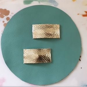 Gold Leather Girls Hair Clippie Barrette Set 2